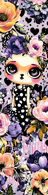 Free kawaii cats bookmark featuring a pink and orange cat with flowers